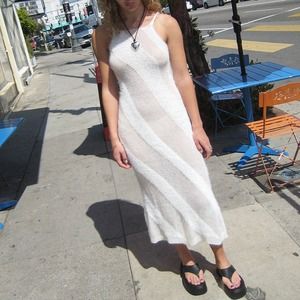 Gimaguas Mohair Knit Semi-Sheer Striped Midi Dress - L - NWT